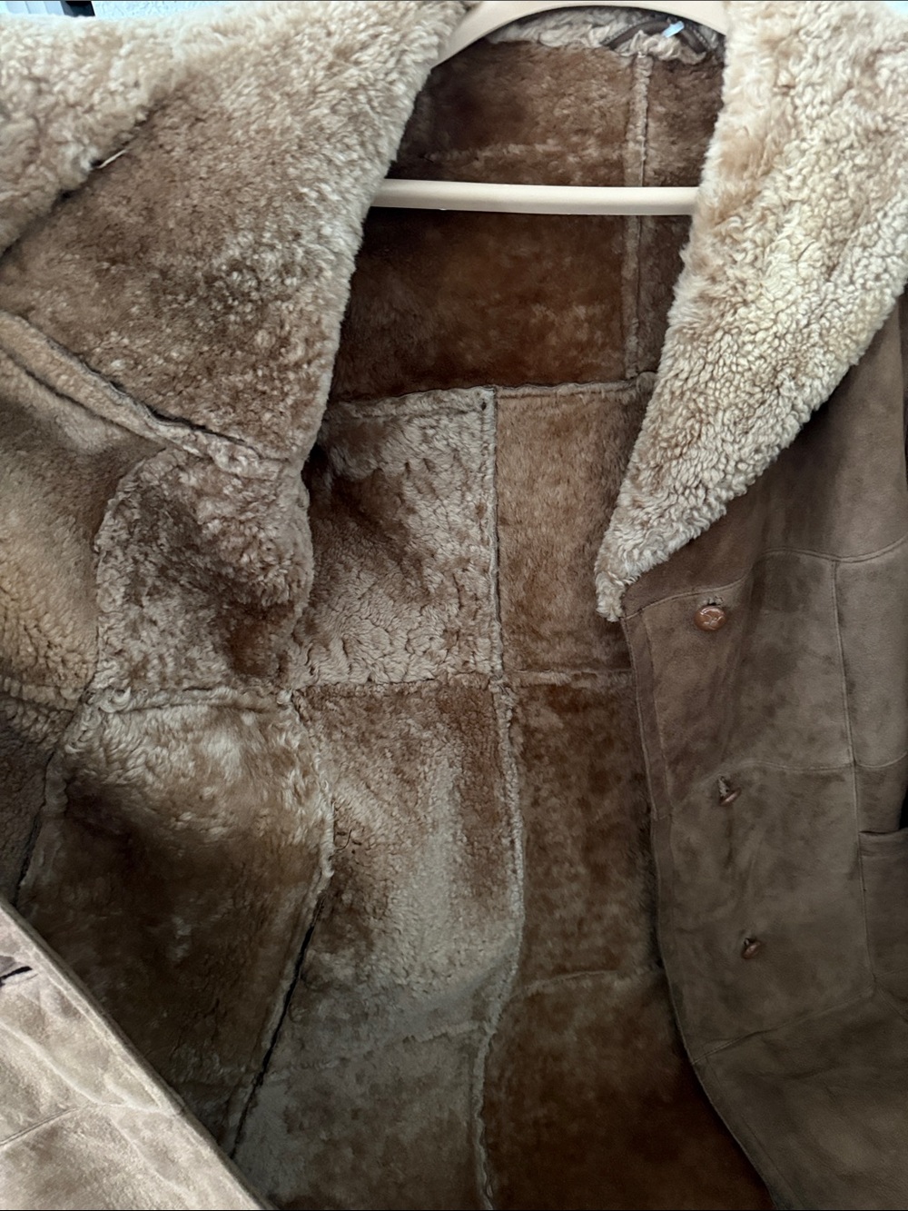 Vintage Shearling Coat with Plush Collar - Tan - Picture 2 of 3